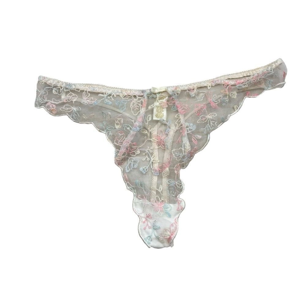Vintage Victoria’s Secret Gold Label Ivory Sheer Front‎ Thong Panties Size M/L